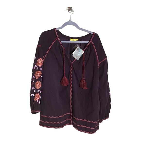 Roller Rabbit Women  Nyima  Plum Boho Peasant  Slv Shirt Jacket Sz XS/S  NWT - Picture 1 of 9